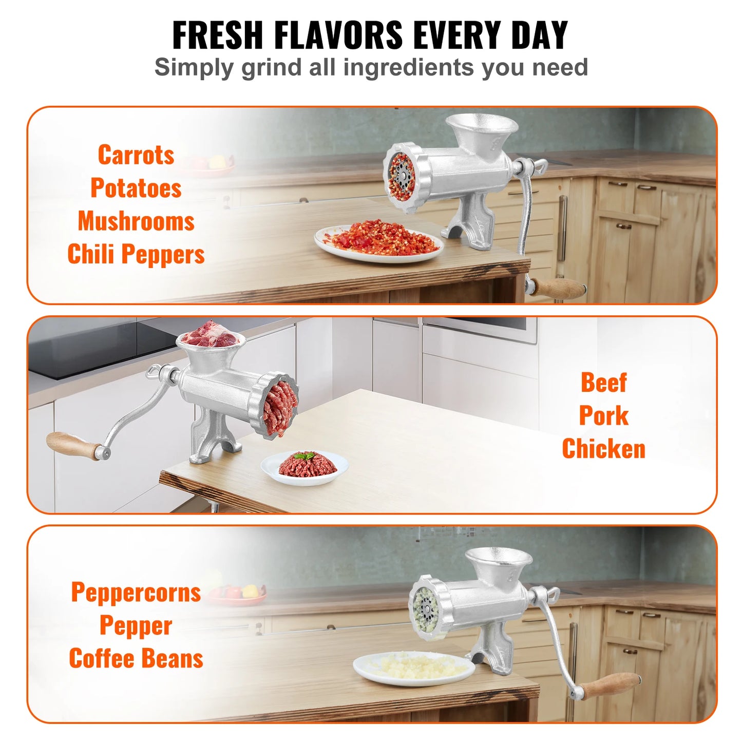 VEVOR Manual Meat Grinder Heavy Duty Cast Iron Hand Meat Grinder Steel Table Clamp Meat Mincer Sausage Maker 1 Cutting Blade