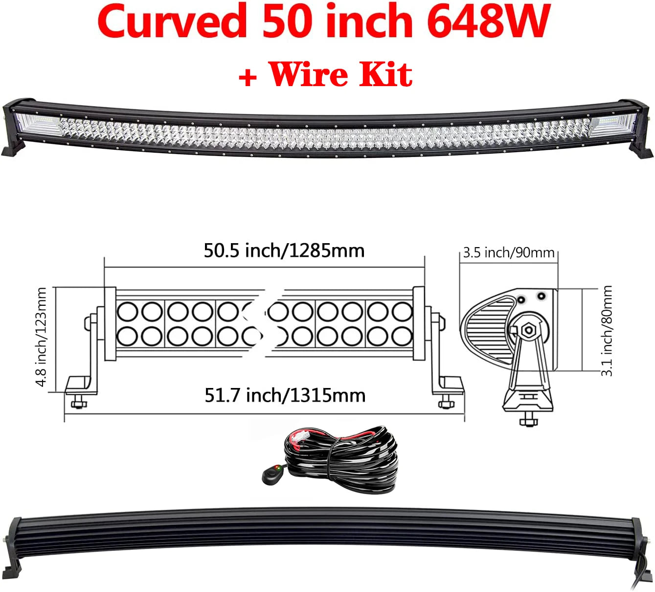 Curved/Straight 22 32 42 52inch 675W 540W Led Light Bar Driving Lights 7D 3-Rows Offroad Truck SUV ATV Tractor Car Boat