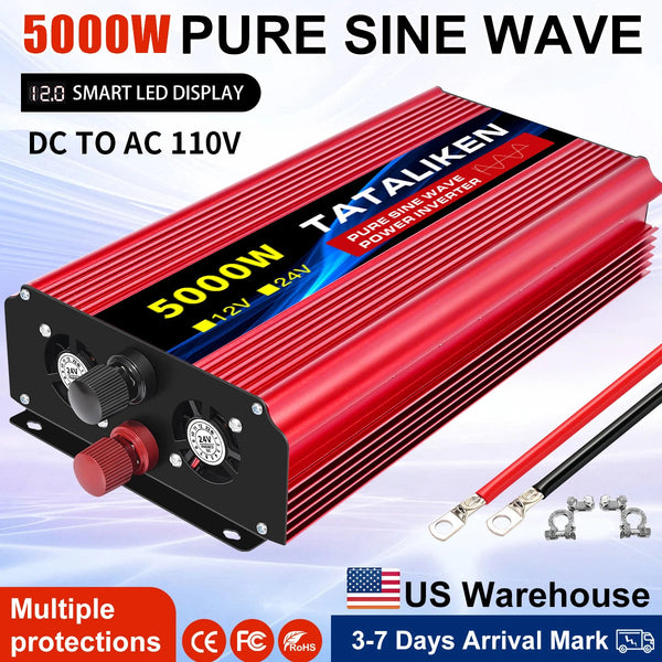 US Socket 12V To AC 110V 60HZ Pure Sine Wave Inverter Car Power 1600W/2200W/3000W Voltage Portable Converter with LED EzBuyCo