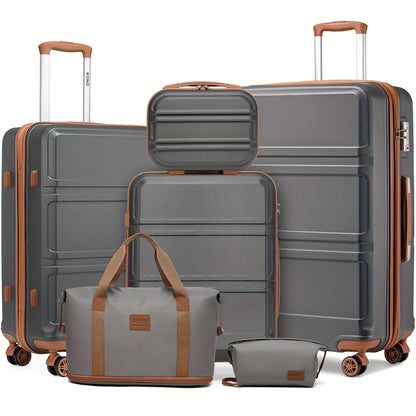 Kono 6-Piece Luggage Set, Lightweight ABS Hard Shell with TSA Lock, 20" 24" 28" Suitcases, Beauty Case, Duffel & Toiletry