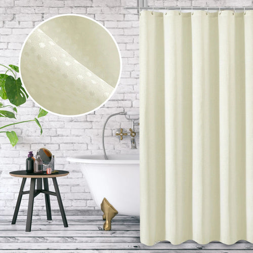 1pcs 180cm*180cm Plain Waffle Waterproof Mildew Resistant Polyester Shower Curtain Bathroom Partition Curtain With 12 Hooks