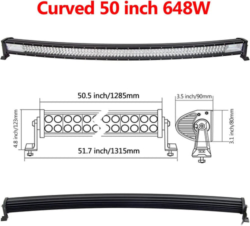 Curved/Straight 22 32 42 52inch 675W 540W Led Light Bar Driving Lights 7D 3-Rows Offroad Truck SUV ATV Tractor Car Boat