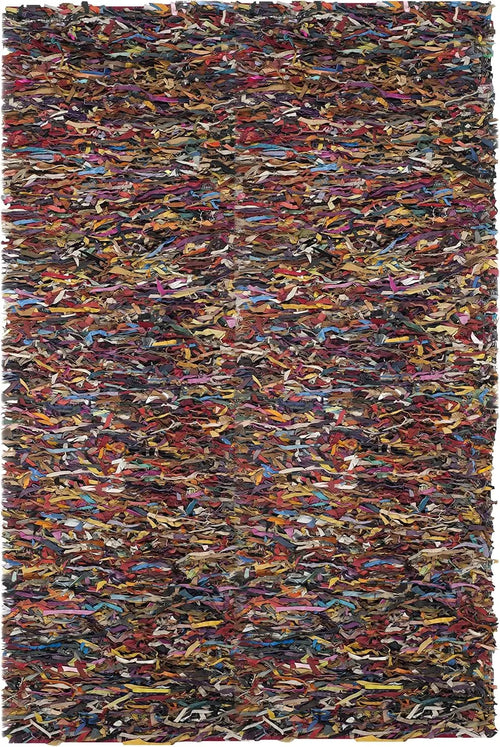 Leather Shag Collection Area Rug - 6' X 9', Multi, Hand-Knotted Modern Leather, Ideal For High Traffic Areas In Living Room,