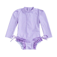 Women s Long Sleeve Rash Guard Swimsuit with Ruffle Trim and Floral Print  Bathing Suit Swim Romper for Girls