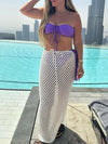 Women s Boho Style Crochet Bikini Cover Up Set Off Shoulder Knit Crop Top with Matching Long Skirt for Beachwear and Pool