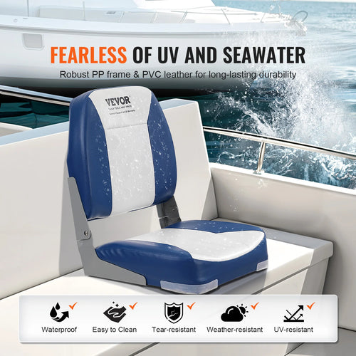 VEVOR Boat Seat 18.9" Low Back Boat SeatFolding Boat Chair with Thickened Sponge Padding and Hinge Fold-Down Boat Captain Chair