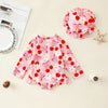 Baby Girls  Swimsuit with Sun Hat Set Floral Print Ruffle Sleeve Zip Up Rash Guard Swimwear Beachwear for Toddler Girls