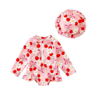 Baby Girls  Swimsuit with Sun Hat Set Floral Print Ruffle Sleeve Zip Up Rash Guard Swimwear Beachwear for Toddler Girls