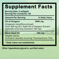 Oregano Oil 6000 mg, Black Seed Oil 200 mg, Supports Gut, Digestive & Immune Health, 120 Capsules
