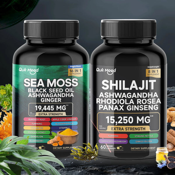Sea Moss & Shilajit Bundle - 120 Capsules with Ashwagandha, Black Seed Oil, Turmeric