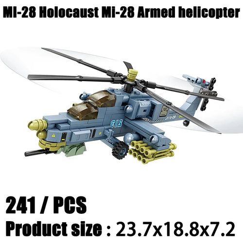 2024 Sluban WW2 Military Russia Air Weapon Mi-24 Attack Helicopters Hind Model Building Blocks Classics Fighter Bricks Plane Toy