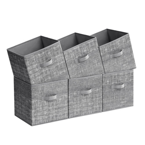 SONGMICS Storage Cubes, 11.8-Inch Non-Woven Fabric Bins with Double Handles, Set of 6, Closet Organizers for Shelves, Foldable