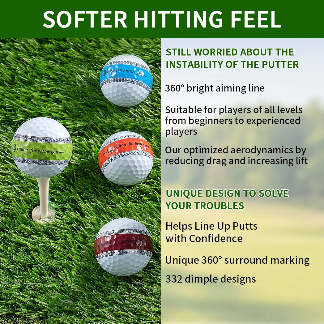 Caiton 6/3pcs golf ball, three-layer PU putter ball, 360° aiming line putter ball, making your putt more accurate and stable