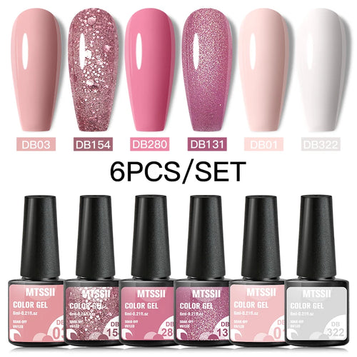 6Pcs/ Set Macaron Series Gel Nail Polish For Nails Glitter Nude Pink Blue Purple Hybrid Nail Art Gel Varnish Soak Off UV Gel Kit