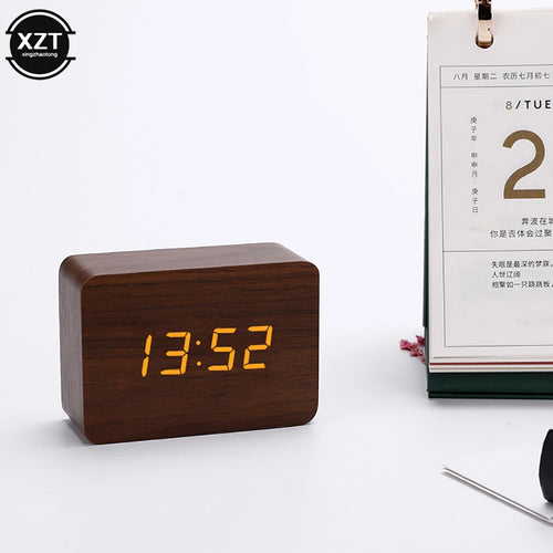 Fashion Alarm Clock LED Wooden Watch Table Voice Control Digital Wood Despertador USB/AAA Powered Electronic Desktop Clocks