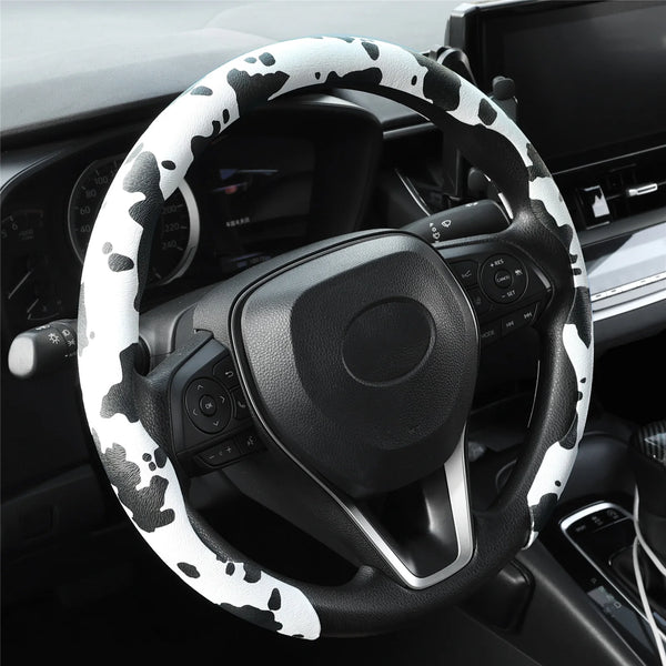 Universal Car Steering Wheel Cover Cow Print for O/D Type 14 1/2-15 inch Breathable Non-Slip Auto Interior Accessories