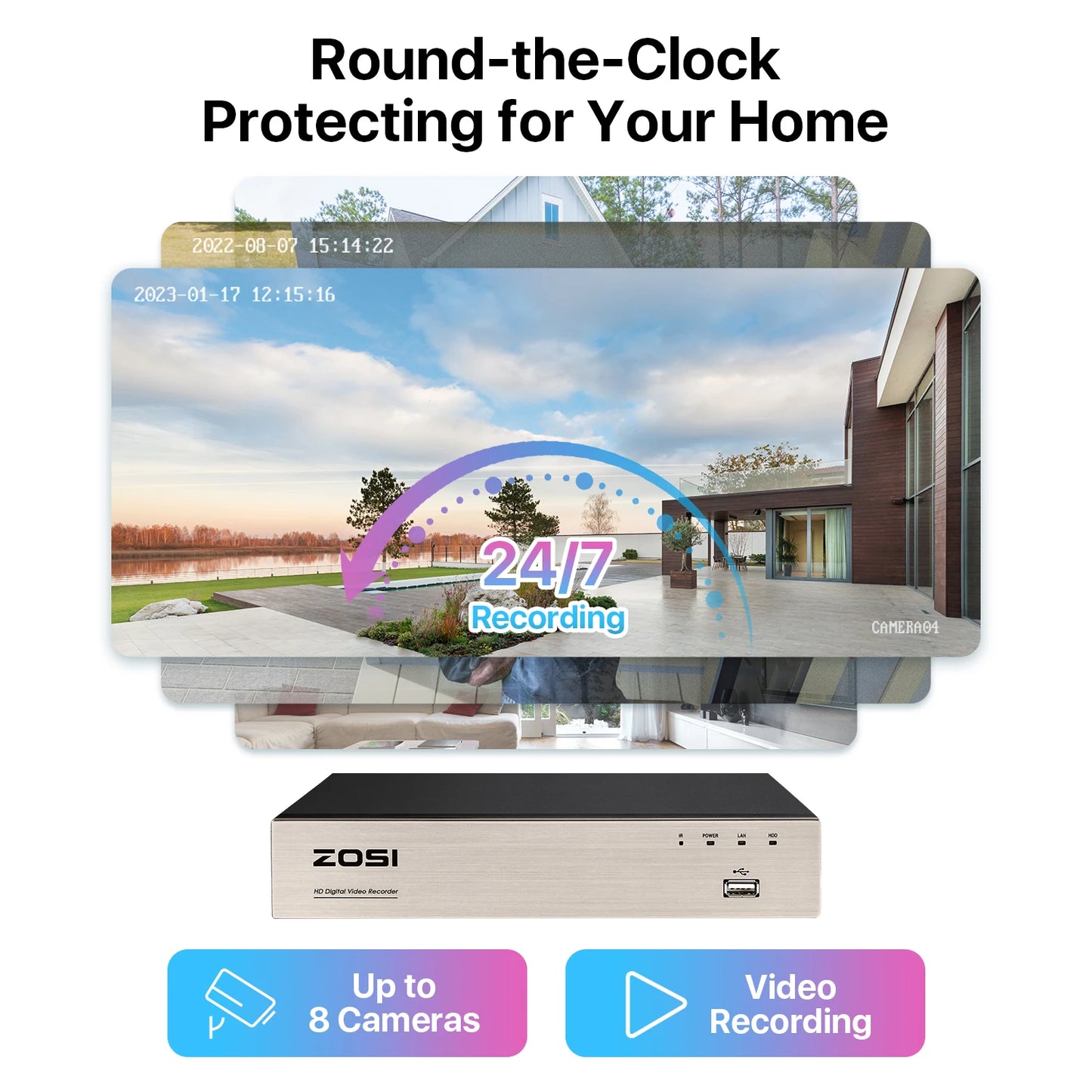 ZOSI 2MP Home Wired Security System H.265+ 8CH DVR 4/8pcs 1080p Night Vision Outdoor Waterproof Video Surveillance Camera Kits
