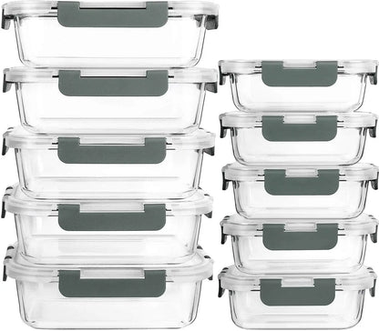 [10-Pack] Glass Meal Prep Containers W/ Lids, MCIRCO Food Storage Containers W/ Snap Locking Lids, Airtight Lunch Containers,
