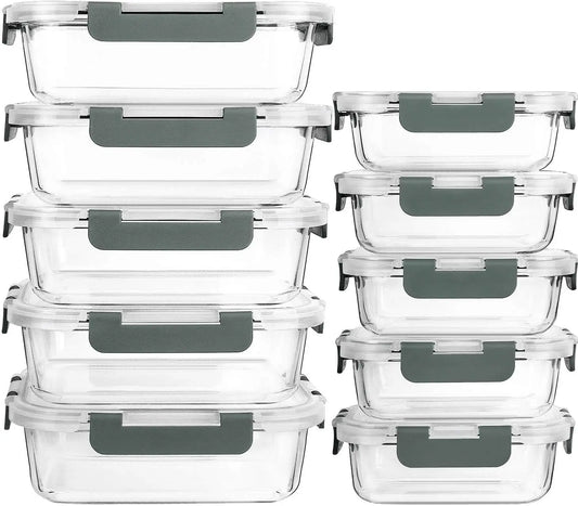 [10-Pack] Glass Meal Prep Containers W/ Lids, MCIRCO Food Storage Containers W/ Snap Locking Lids, Airtight Lunch Containers,