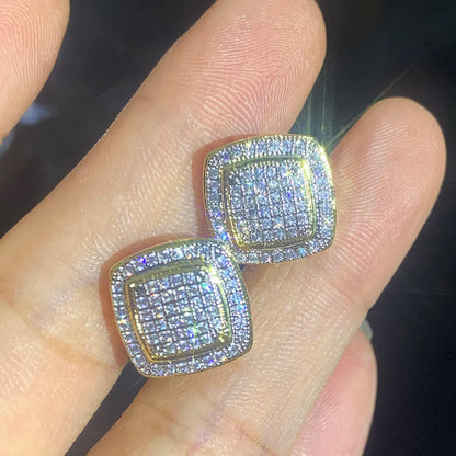 CUC 12MM Square Stud Earring Iced Out Cubic Zirconia Women Screw/Push Men Earrings Hip Hop Jewelry Fashion Gift