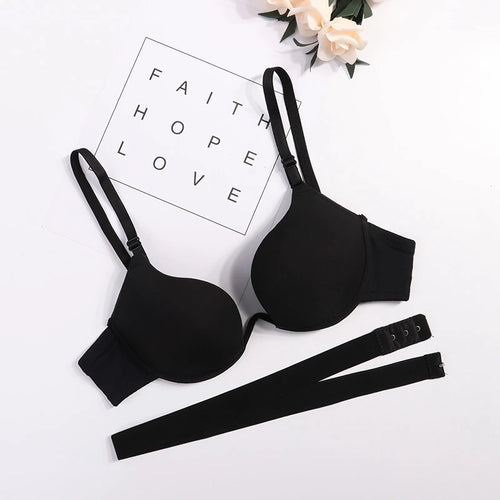 Women Low Cut Push Up Bra Sexy Backless Underwear Deep V Cross Back Bras Female Breathable Intimates Seamless Convertible Bra