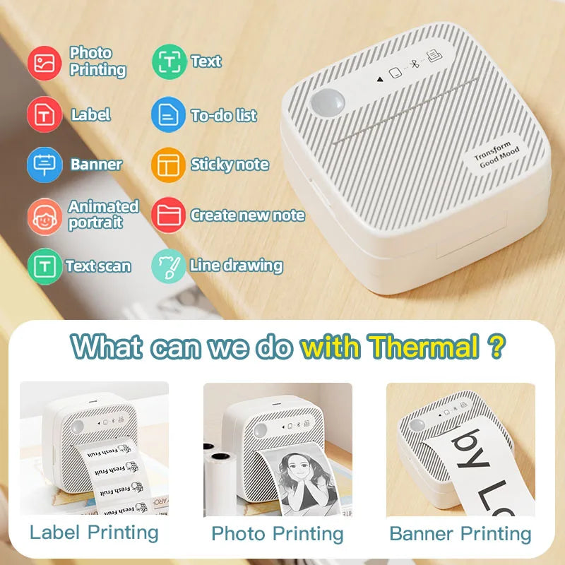 B3 Portable Photo Printer with Bluetooth iOS Android for Inkless Thermal Printing  Sticker Printer Label Maker DIY Toy Kids Gift