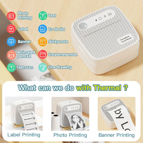 B3 Portable Photo Printer with Bluetooth iOS Android for Inkless Thermal Printing  Sticker Printer Label Maker DIY Toy Kids Gift