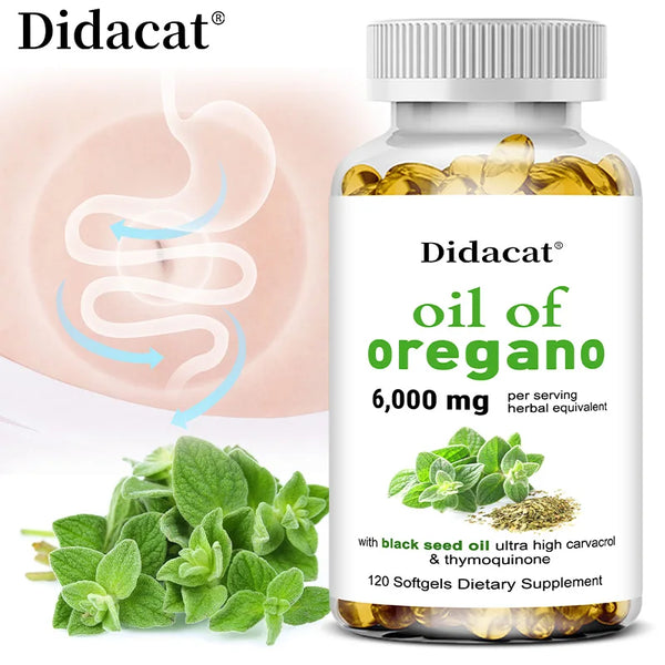 Oregano Oil 6000 mg, Black Seed Oil 200 mg, Supports Gut, Digestive & Immune Health, 120 Capsules