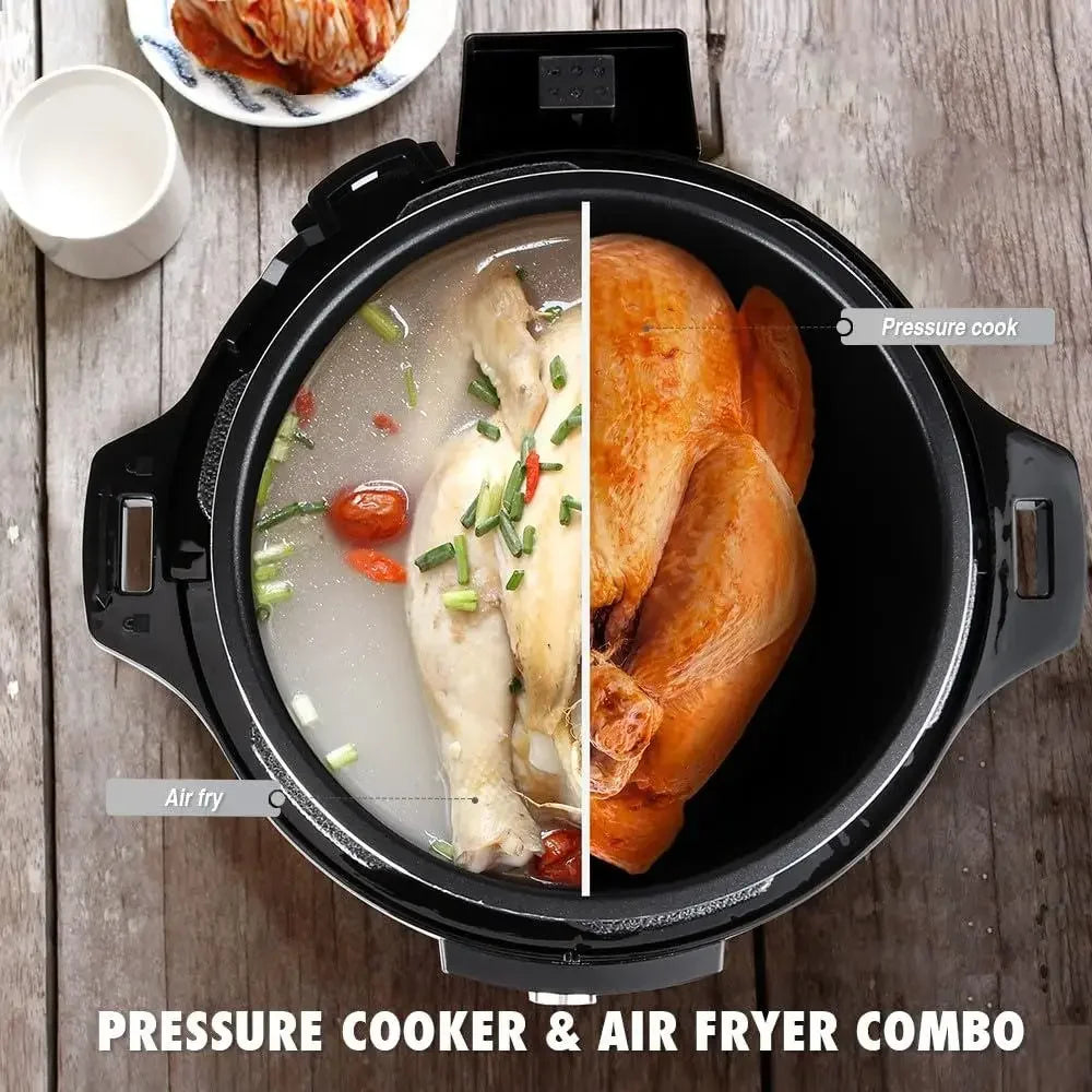8Qt Pressure Cooker Air Fryer Combo 7-in-1 Cooking Modes 2 Detachable Lids LCD Display 27 Presets Slow Cook Steam Saute Warming