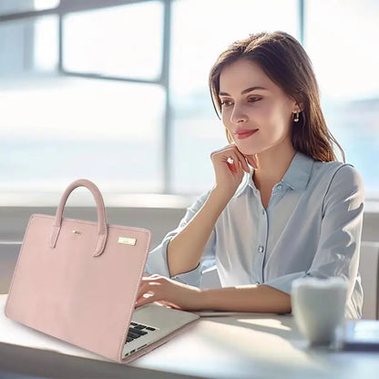 PU Laptop Sleeve Pink PU Leather Laptop Bag With Handle Waterproof Notebook Carrying Case Computer Accessory For Work Travel