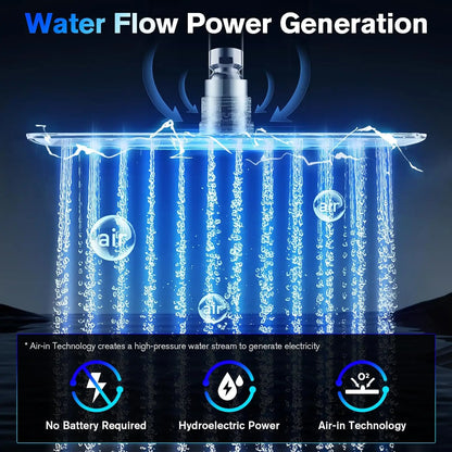 Luxury Chrome  LED  Rainfall Shower Head Stainless Steel Square Color Changing Lights Shower head Water Flow Generates