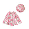 Baby Girls  Swimsuit with Sun Hat Set Floral Print Ruffle Sleeve Zip Up Rash Guard Swimwear Beachwear for Toddler Girls