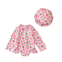 Baby Girls  Swimsuit with Sun Hat Set Floral Print Ruffle Sleeve Zip Up Rash Guard Swimwear Beachwear for Toddler Girls