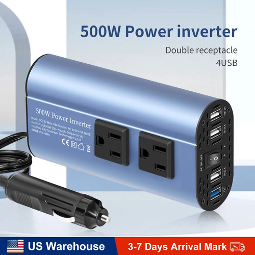 Modified Frequency Inverter Double receptacle 4USB 500W  DC12V To AC110V Ports Car Adapter Portable Inverter