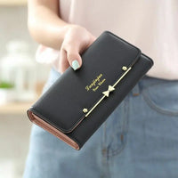 Women Student Cute Bowknot PU Leather Wallet Trifold Large Capacity Card Holder Money Purse Long Phone Handbag