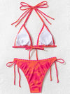 Women s Floral Print High Waist Bikini Set with Tie-Up Halter Neck Padded Bra and Cheeky Thong Bottoms for Beach Vacation