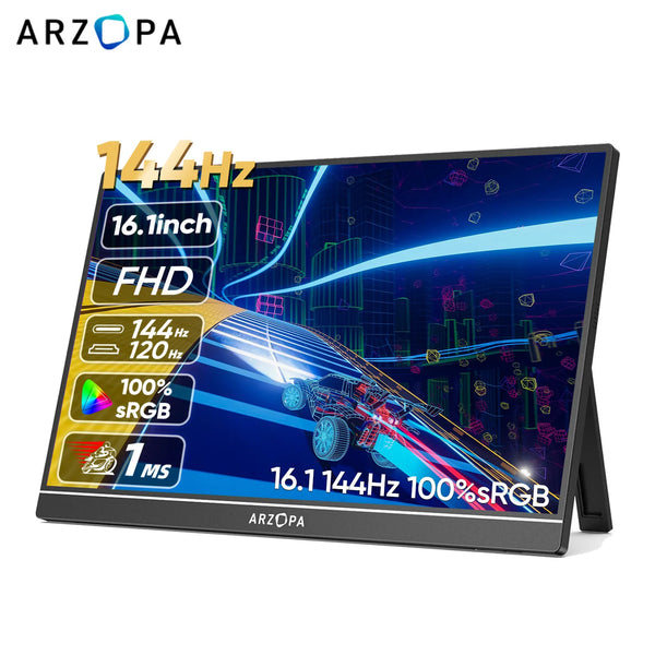 ARZOPA 16.1 Inch 144Hz Portable Gaming Monitor - 100% sRGB, Type-C, HDMI for PS5/Steam Deck/Switch