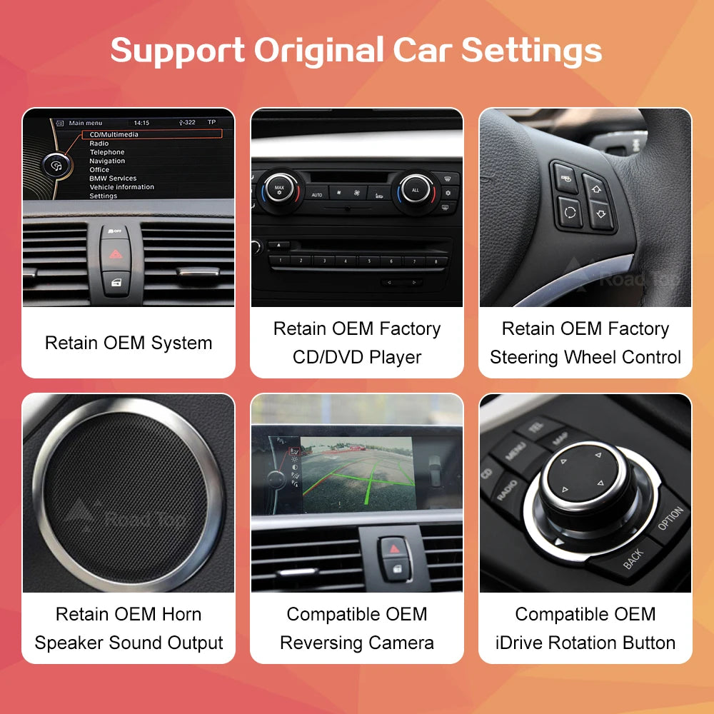 Road Top Wireless CarPlay Android Auto Car Multimedia player For BMW 1 Series E81 E82 E87 E88 Head Unit Screen Display monitor