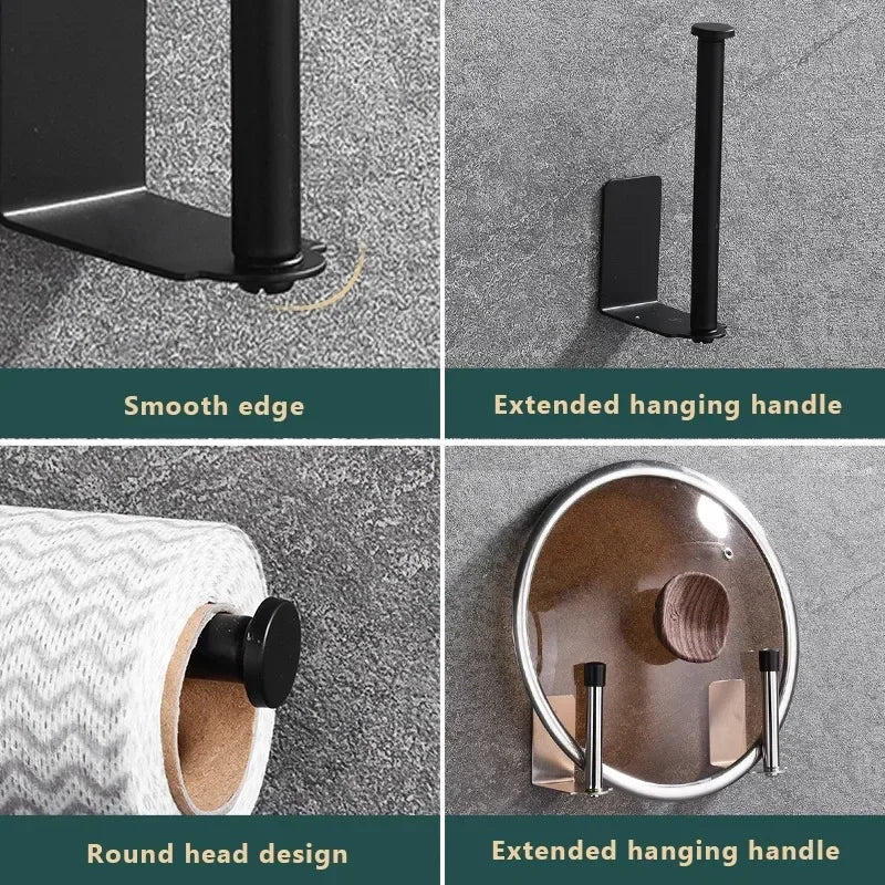 Self Adhesive Toilet Paper Towel Holder Punch-free Roll Paper Holder Kitchen Hook Storage Holder Stainless Steel Wall Mount Hook