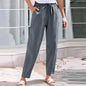 Women Cropped Pants Cotton Linen Baggy Trousers Drawstring Elastic Waist Pantalones Korean Fashion Solid Straight Pants штаны