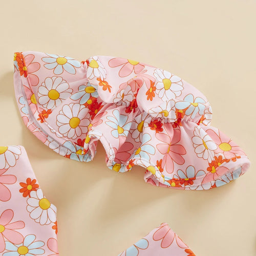 2022-12-13 Lioraitiin 0-4Years Toddler Girls Summer 3PCS Swimwear Sets Sleeveless Bow Tank Tops Floral PP Shorts Hat