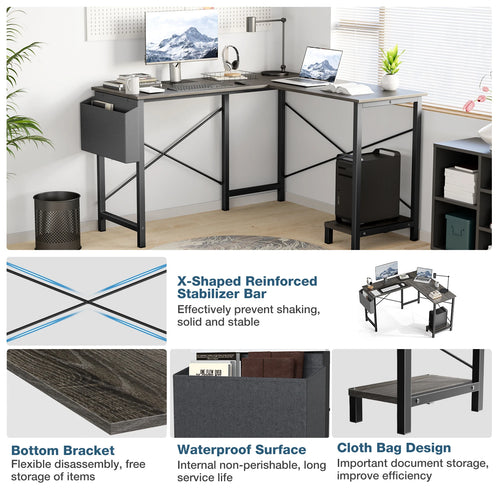 JHK Gaming Corner 50 Inch Office Writing PC Wooden Table with CPU Storage Shelf & Side Bag for Home Office Bedroom Small Space