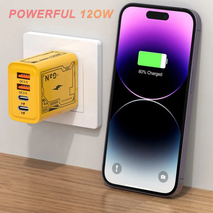 120W USB Charger Type C Mobile Phone Adapter Quick Charge 3.0 EU/US Plug Wall Chargers 6A Fast Charging Cable For iPhone Samsung