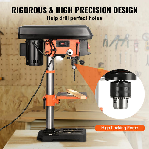VEVOR Tabletop Drill Press 3.2 Amp 120V 5-Speed Settings 10'' Swing, Comes with Laser Pointer & Illumination Light for Wood Work