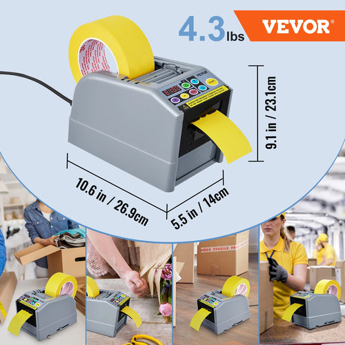 VEVOR ZCUT-9 Automatic Tape Cutting Machine Paper Slitting Dispenser 6-60mm Adhesive Electric Tape Cutter for Product Packaging
