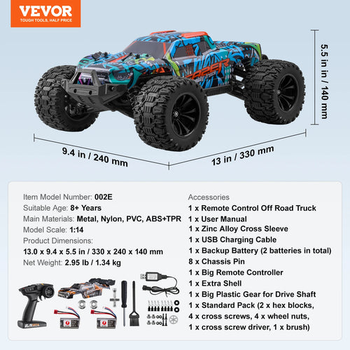 VEVOR 1:14 42KM/H 4WD RC Car with Adjustable Speed Remote Control Off-Road Truck Drift Monster for Kids Boys Hobby Toys Gifts