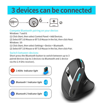 2400 DPI 8 Buttons Wireless Rechargeable Mice Professional F-36 Ergonomic Vertical Mouse for Computer Laptop Desktop