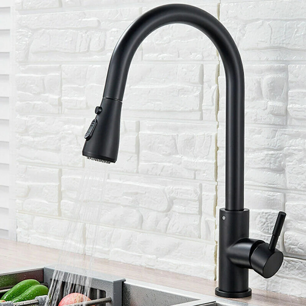 Black Pull Out Kitchen Sink Faucet Deck Mounted Stream Sprayer Kitchen Mixer Tap Bathroom Kitchen Hot Cold Tap
