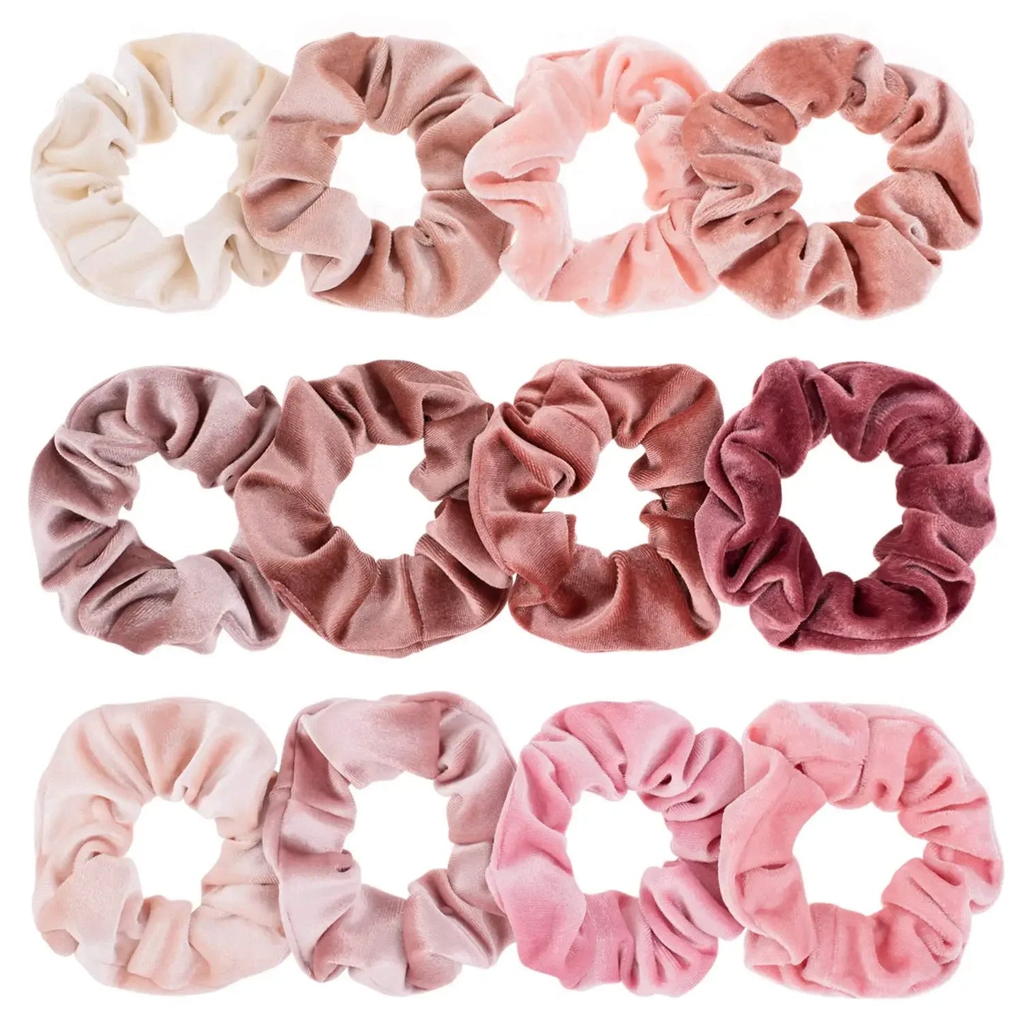 12Pcs Blush Theme Scrunchies Velvet Elastics for Women Pink Bobbles Soft Lovers Scrunchy Classic Thick Hair Ties Gifts for Girls