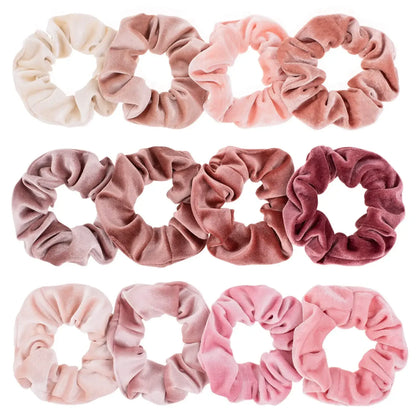 12Pcs Blush Theme Scrunchies Velvet Elastics for Women Pink Bobbles Soft Lovers Scrunchy Classic Thick Hair Ties Gifts for Girls